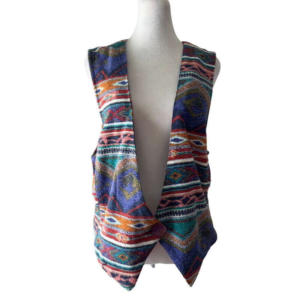 Vintage ‘90s D.A.K. Multicolored Southwestern Print Deep V-Neck Relaxed Fit Vest